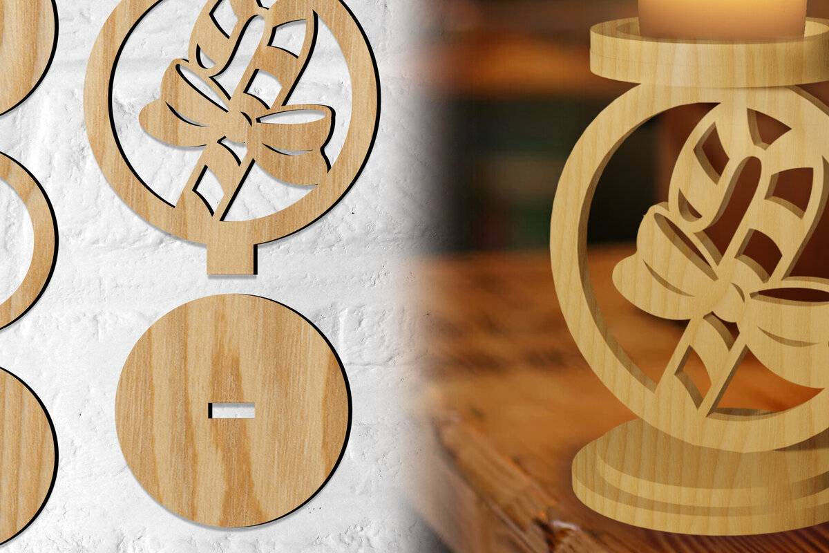 Σετ των 2 Intra απο ξύλο plywood 3mm-4mm πάχος Κηροπήγιο Χριστουγέννων Δίασταση 15x15 cm INTRAFABR-77069554