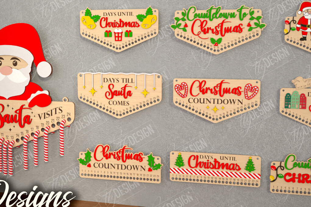 Σετ των 2 Intra απο ξύλο plywood 3mm-4mm πάχος Αντίστροφης μέτρησης για τα Χριστούγεννα | CNC Δίασταση 15x15 cm INTRAFABR-109491895