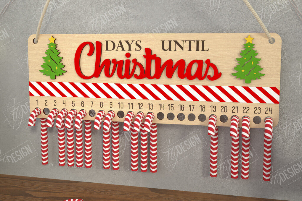 Σετ των 2 Intra απο ξύλο plywood 3mm-4mm πάχος Αντίστροφη μέτρηση για τα χριστουγεννιάτικα γλυκά | Διακοπές |CNC Δίασταση 15x15 cm INTRAFABR-109491536