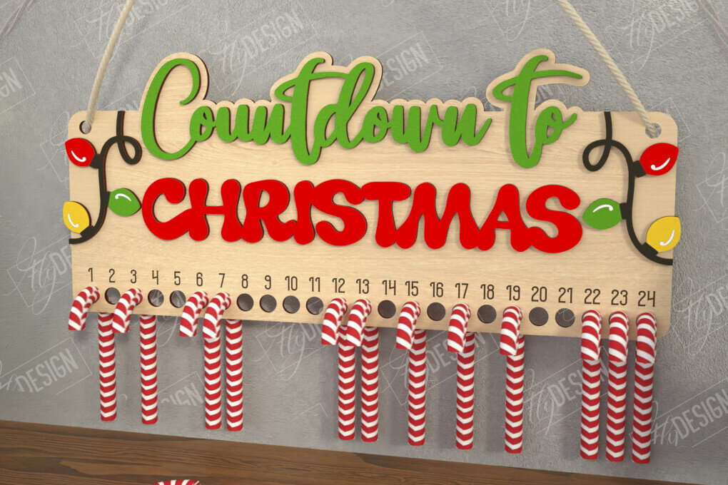 Σετ των 2 Intra απο ξύλο plywood 3mm-4mm πάχος Αντίστροφη μέτρηση για τα χριστουγεννιάτικα γλυκά | Διακοπές |CNC Δίασταση 15x15 cm INTRAFABR-109491547