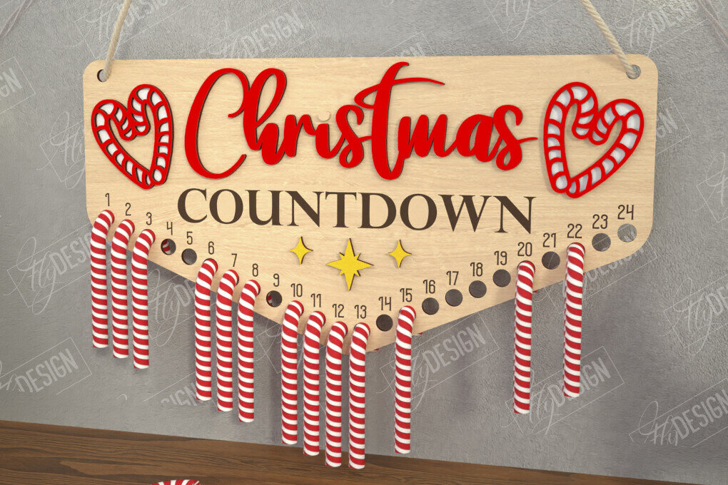 Σετ των 2 Intra απο ξύλο plywood 3mm-4mm πάχος Αντίστροφη μέτρηση για τα χριστουγεννιάτικα γλυκά | Διακοπές |CNC Δίασταση 15x15 cm INTRAFABR-109491571