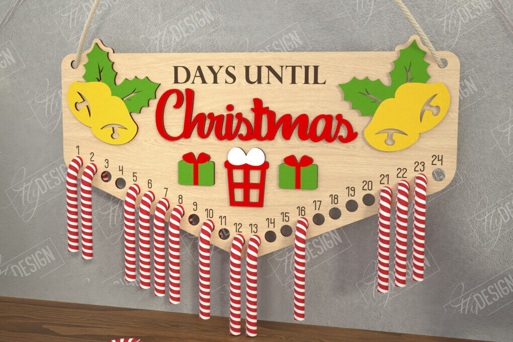 Σετ των 2 Intra απο ξύλο plywood 3mm-4mm πάχος Αντίστροφη μέτρηση για τα χριστουγεννιάτικα γλυκά | Διακοπές |CNC Δίασταση 15x15 cm INTRAFABR-109491682