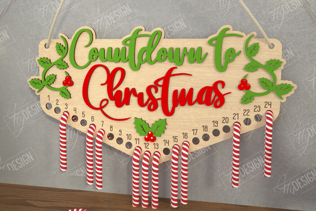 Σετ των 3 Intra απο ξύλο plywood 3mm-4mm πάχος Αντίστροφη μέτρηση για τα χριστουγεννιάτικα γλυκά | Διακοπές |CNC Δίασταση 15x15 cm INTRAFABR-109491735