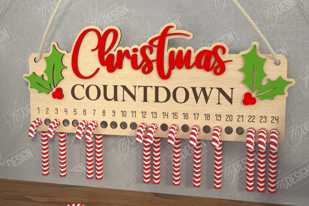 Σετ των 2 Intra απο ξύλο plywood 3mm-4mm πάχος Αντίστροφη μέτρηση για τα χριστουγεννιάτικα γλυκά | Διακοπές |CNC Δίασταση 15x15 cm INTRAFABR-109491528