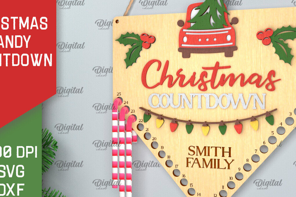 Σετ των 3 Intra απο ξύλο plywood 3mm-4mm πάχος αντίστροφη μέτρηση για τα Χριστούγεννα Δίασταση 15x15 cm INTRAFABR-102771200