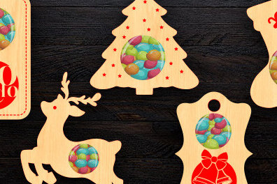 Σετ των 2 Intra απο ξύλο plywood 3mm-4mm πάχος Christmas Candy Dome Δίασταση 15x15 cm INTRAFABR-80093083
