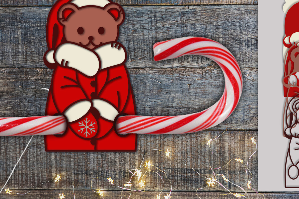 Σετ των 2 Intra απο ξύλο plywood 3mm-4mm πάχος Christmas Candy Holder Bear | Αποκοπή αρχείου Δίασταση 15x15 cm INTRAFABR-76135283