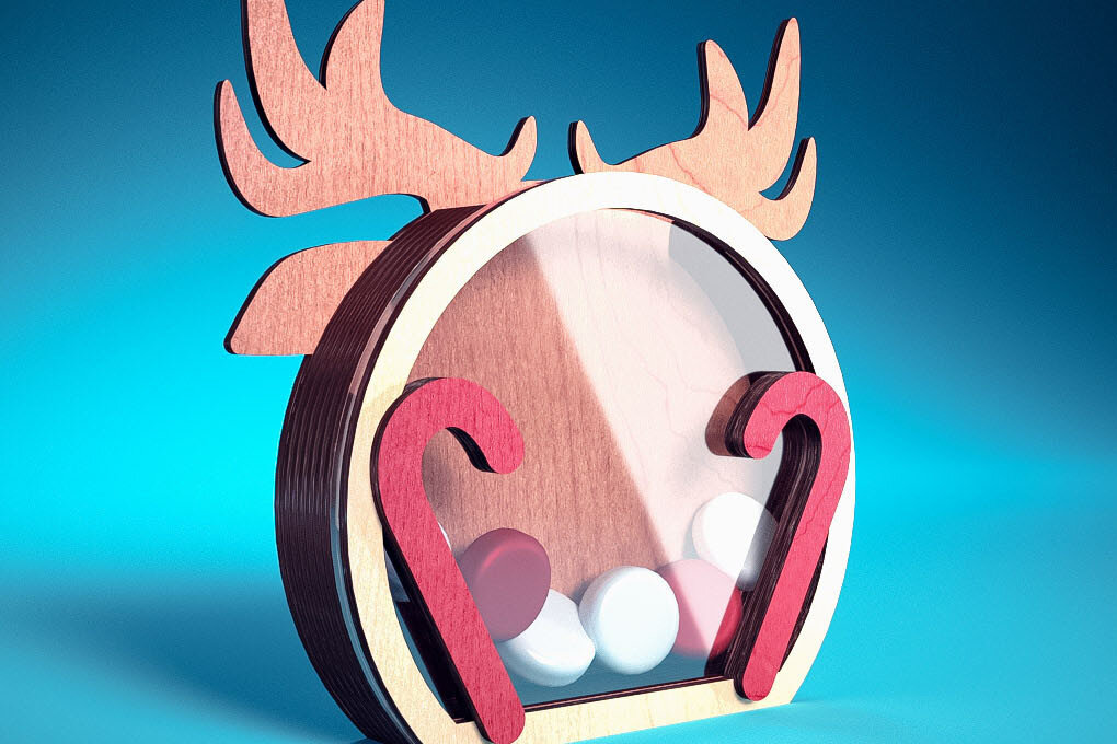 Σετ των 2 Intra απο ξύλο plywood 3mm-4mm πάχος Χριστουγεννιάτικη θήκη καραμέλας με | Δίασταση 15x15 cm INTRAFABR-72172232