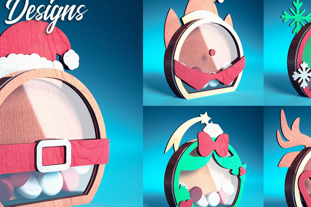 Σετ των 2 Intra απο ξύλο plywood 3mm-4mm πάχος Χριστουγεννιάτικη θήκη καραμέλας με | Δίασταση 15x15 cm INTRAFABR-72172029