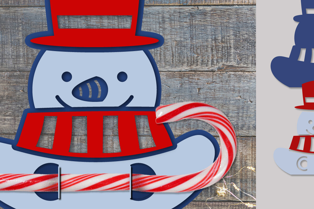 Σετ των 2 Intra απο ξύλο plywood 3mm-4mm πάχος Χριστουγεννιάτικος Χιονάνθρωπος Καραμέλα | CutFile Δίασταση 15x15 cm INTRAFABR-76135231