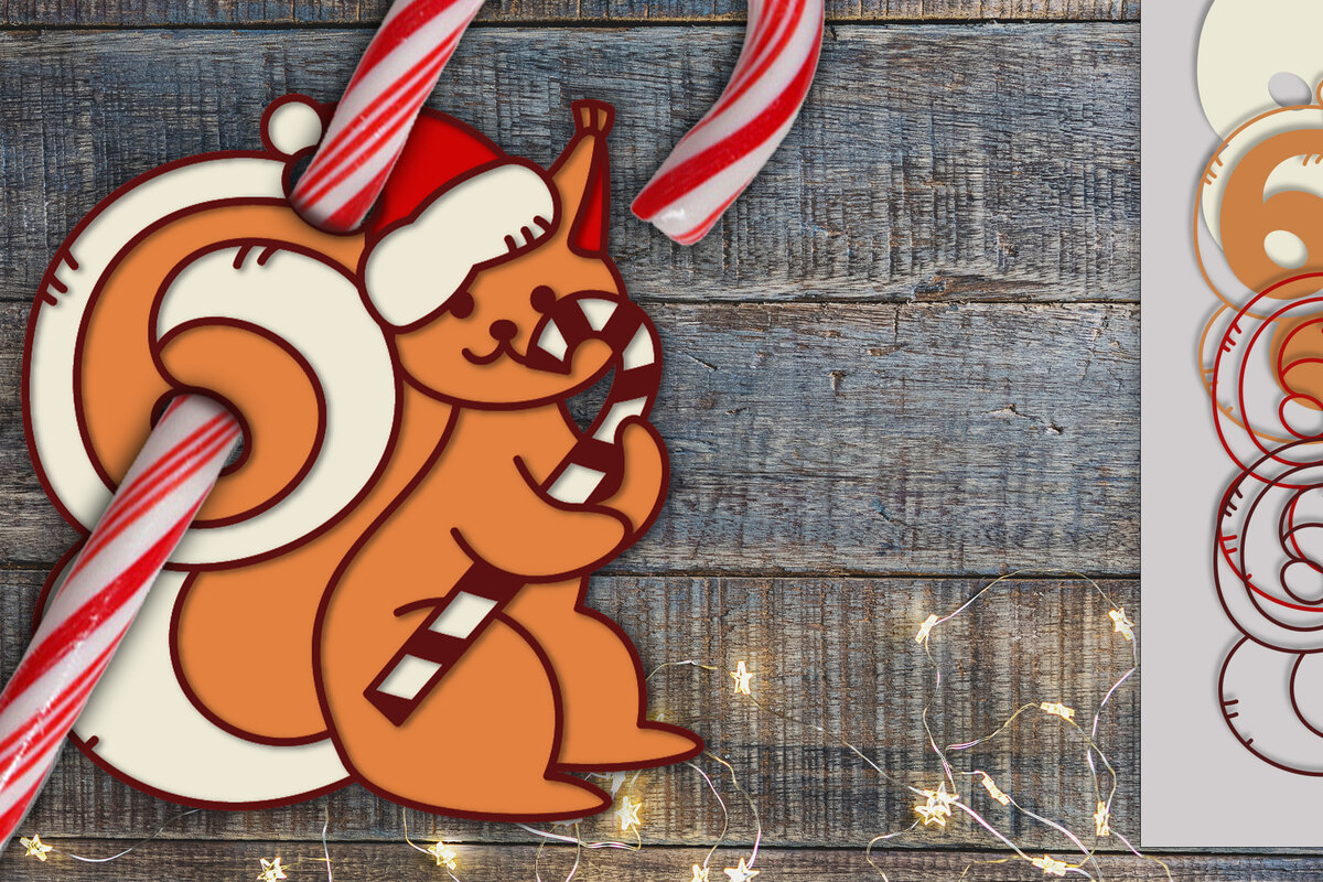 Σετ των 2 Intra απο ξύλο plywood 3mm-4mm πάχος Χριστουγεννιάτικος Σκίουρος Καραμέλα | Δίασταση 15x15 cm INTRAFABR-76135142