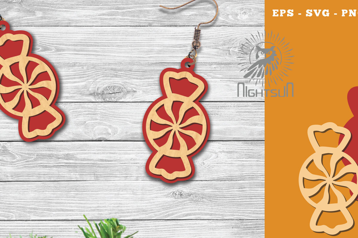 Σετ των 3 Intra απο ξύλο plywood 3mm-4mm πάχος Χριστουγεννιάτικα σκουλαρίκια με λέιζερ καραμέλα 2 Δίασταση 3x3 cm INTRAFABR-112553100