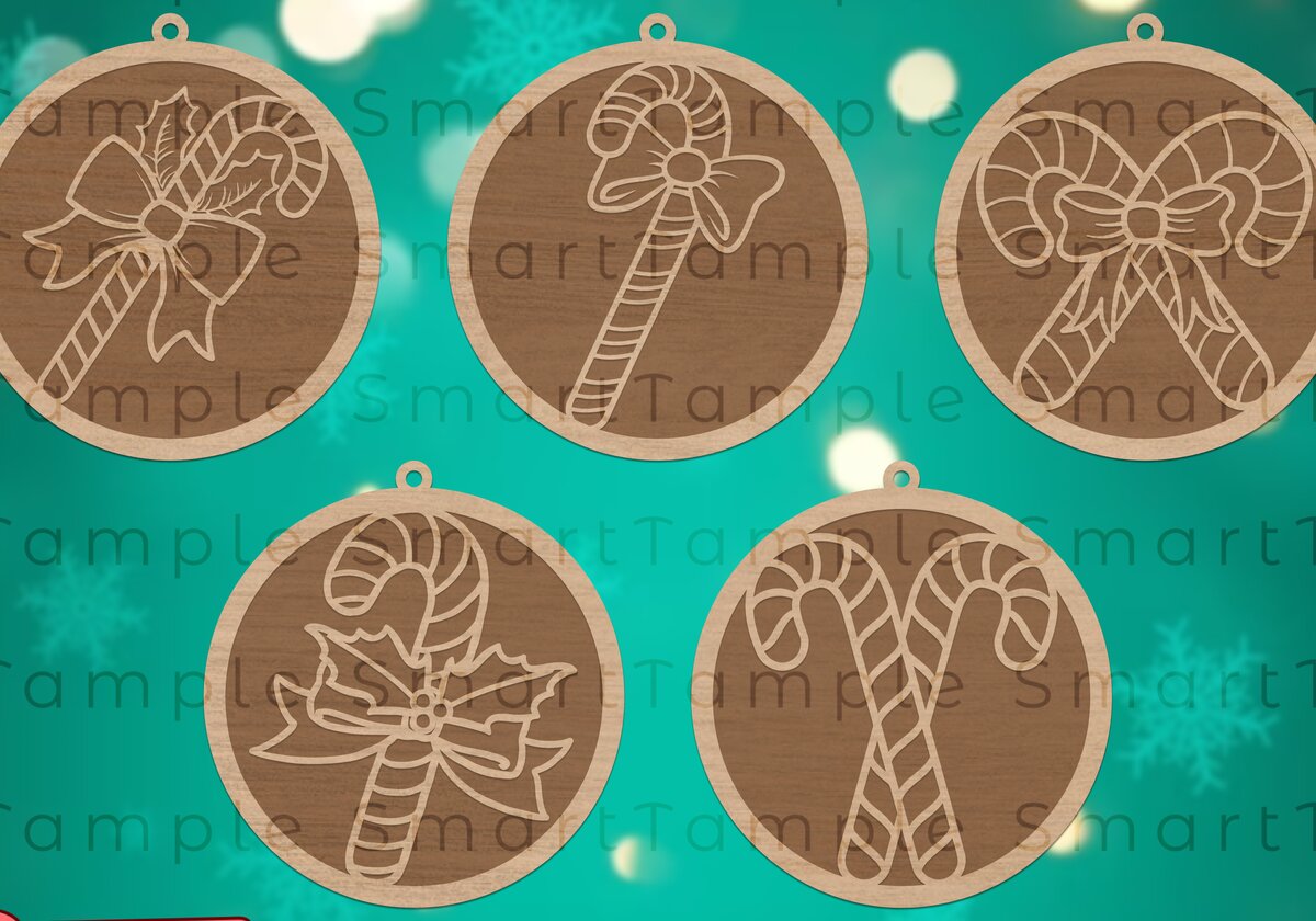 Σετ των 3 Intra απο ξύλο plywood 3mm-4mm πάχος Χριστουγεννιάτικη καραμέλα με λέιζερ Δίασταση 8x8 cm INTRAFABR-83948397