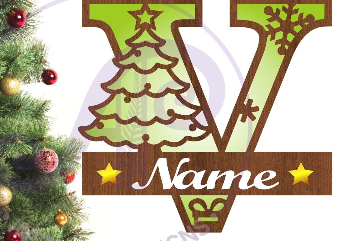 Intra απο ξύλο plywood 3mm-4mm πάχος Χριστουγεννιάτικο μονόγραμμα με κεφαλαίο γράμμα V Δίασταση 30x20 cm INTRAFABR-79721808