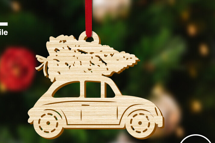 Intra απο ξύλο plywood 3mm-4mm πάχος Χριστουγεννιάτικο αυτοκίνητο, αυτοκίνητο με χριστουγεννιάτικο δέντρο Δίασταση 15x15 cm INTRAFABR-111161743