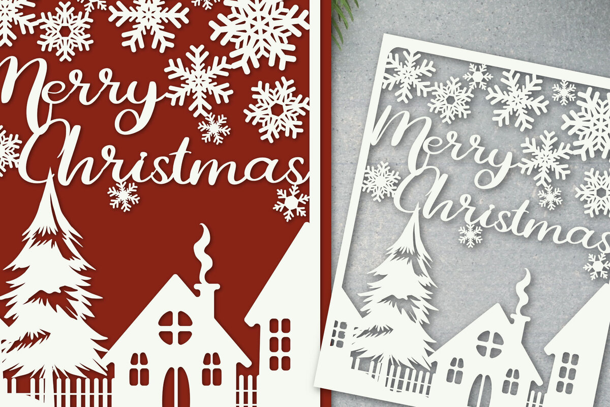 Σετ των 2 Intra απο ξύλο plywood 3mm-4mm πάχος Χριστουγεννιάτικη κάρτα Σχέδιο Merry Papercut Δίασταση 1700x2200 cm INTRAFABR-119714774