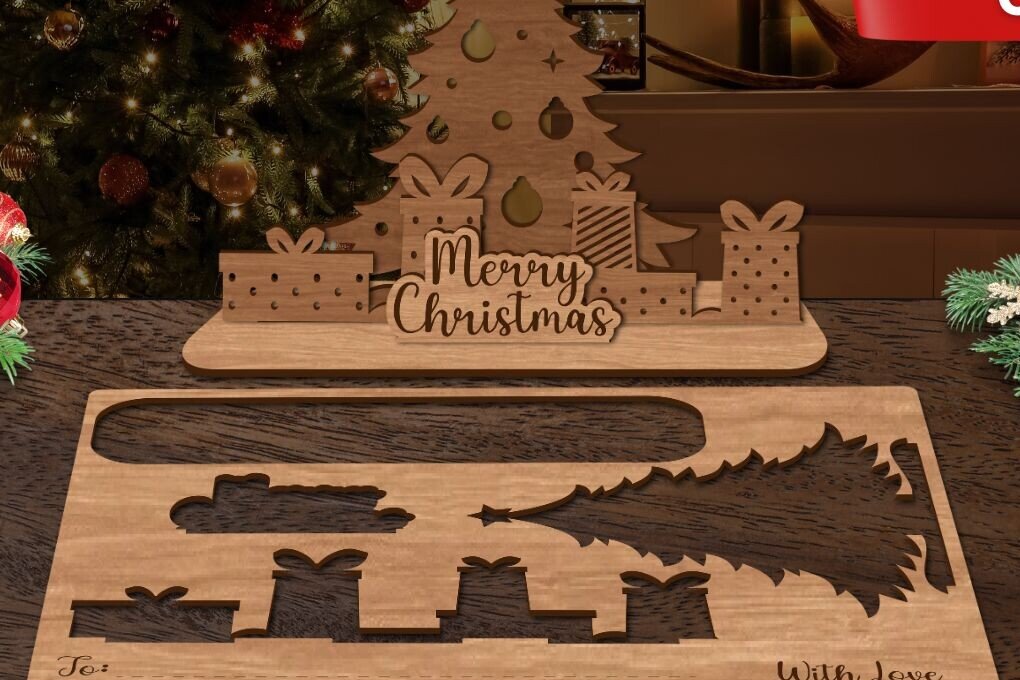 Σετ των 3 Intra απο ξύλο plywood 3mm-4mm πάχος Χριστουγεννιάτικη κάρτα Δίασταση 6x6 cm INTRAFABR-106063011