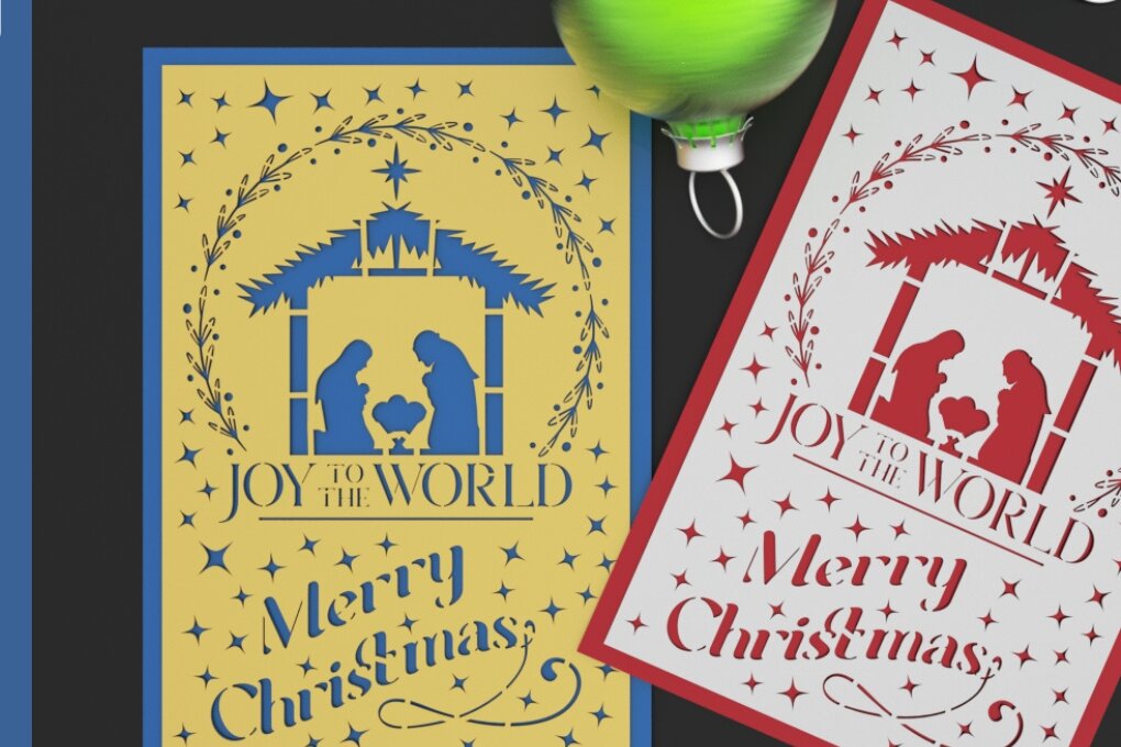 Σετ των 2 Intra απο ξύλο plywood 3mm-4mm πάχος Χριστουγεννιάτικη Κάρτα, Γέννηση, , Χαρτοκόπτη Δίασταση 15x15 cm INTRAFABR-82443317