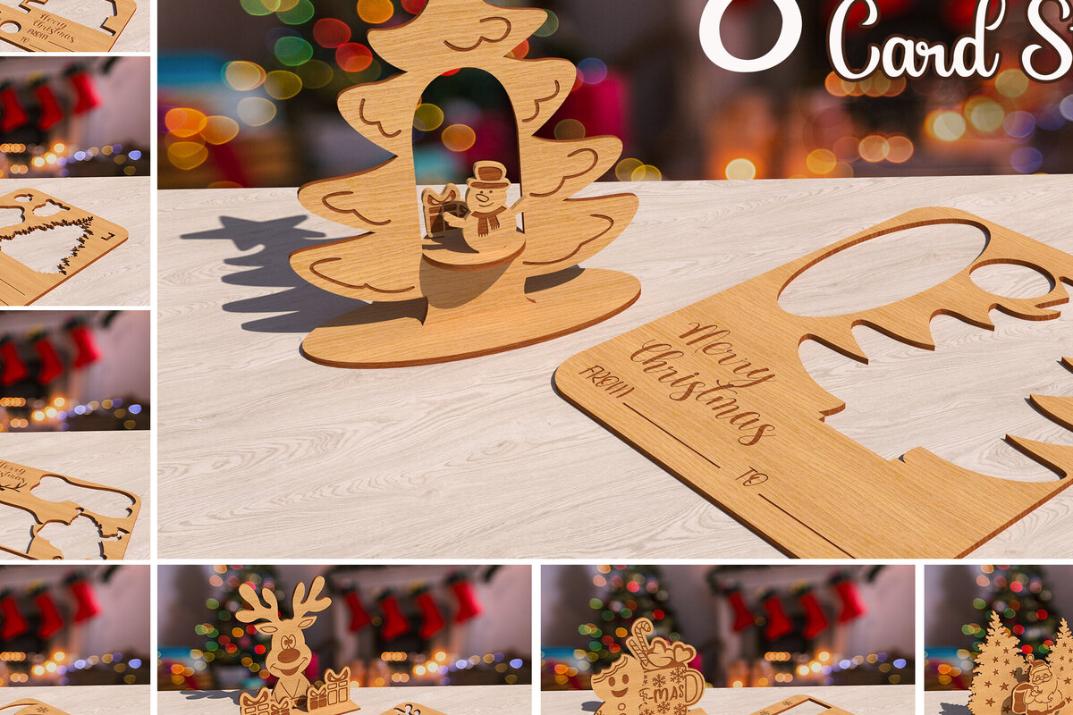 Σετ των 2 Intra απο ξύλο plywood 3mm-4mm πάχος Κόψιμο με λέιζερ με βάση χριστουγεννιάτικων καρτών Δίασταση 15x15 cm INTRAFABR-79847305