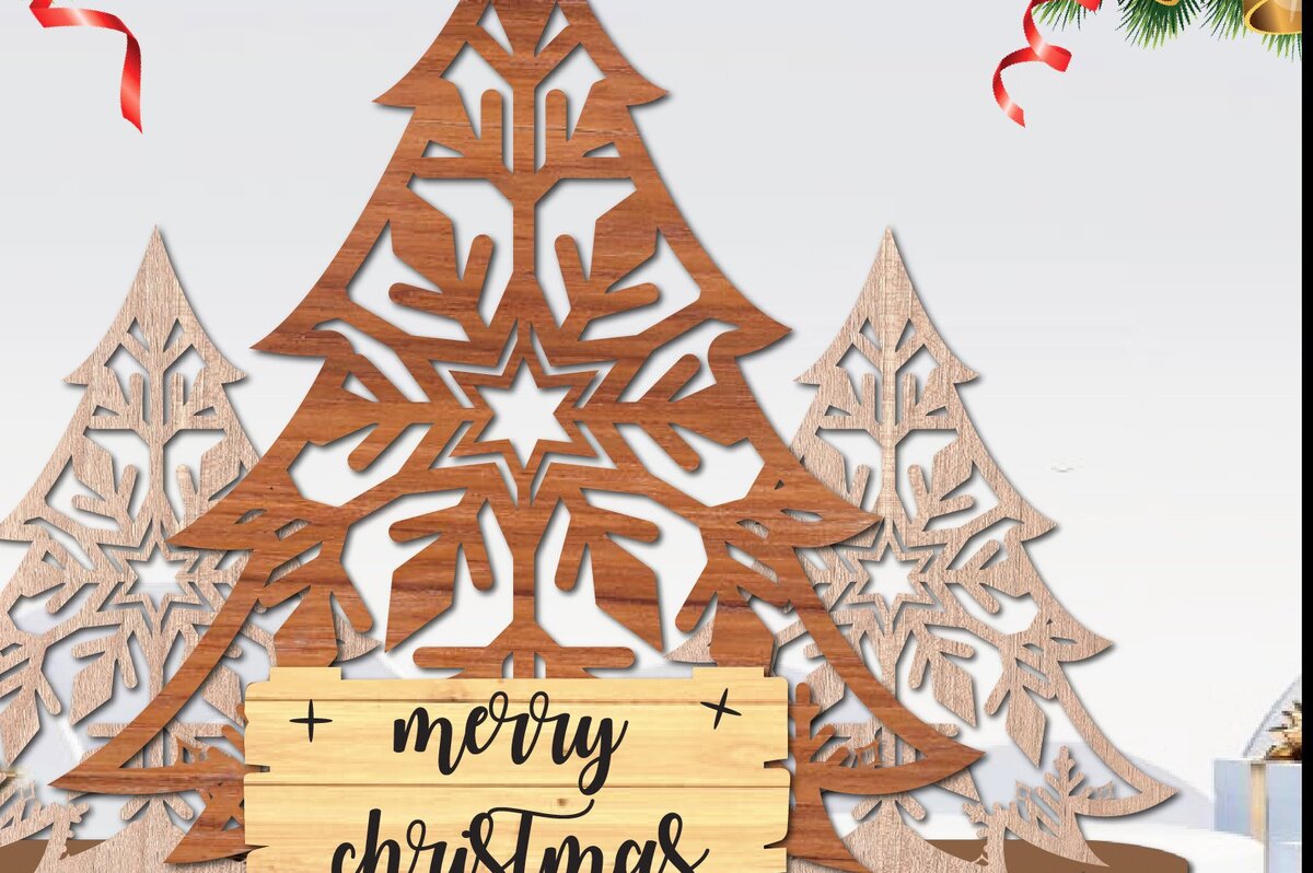 Σετ των 3 Intra απο ξύλο plywood 3mm-4mm πάχος Χριστουγεννιάτικη βάση κάρτας Δίασταση 5x5 cm INTRAFABR-37381057