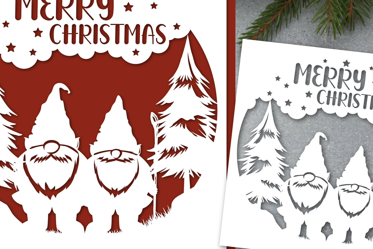 Intra απο ξύλο plywood 3mm-4mm πάχος Χριστουγεννιάτικη κάρτα , Gnome Paper Cut Δίασταση 3000x3000 cm INTRAFABR-119714260