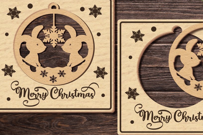 Σετ των 2 Intra απο ξύλο plywood 3mm-4mm πάχος Χριστουγεννιάτικη κάρτα με σκαλιστό χριστουγεννιάτικο δέντρο Δίασταση 17x17 cm INTRAFABR-43200990