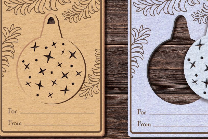 Σετ των 2 Intra απο ξύλο plywood 3mm-4mm πάχος Χριστουγεννιάτικη κάρτα με χριστουγεννιάτικη μπάλα/ Δίασταση 14x14 cm INTRAFABR-36338792