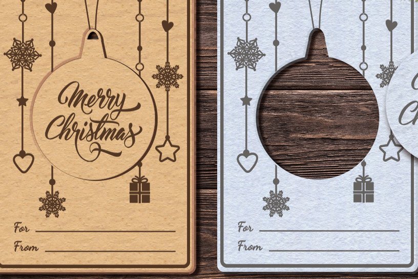 Σετ των 2 Intra απο ξύλο plywood 3mm-4mm πάχος Χριστουγεννιάτικη κάρτα με κρεμαστό παιχνίδι Δίασταση 14x14 cm INTRAFABR-36561794