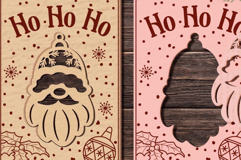 Intra απο ξύλο plywood 3mm-4mm πάχος Χριστουγεννιάτικη κάρτα με Άγιο Βασίλη/ Δίασταση 14x14 cm INTRAFABR-36251999