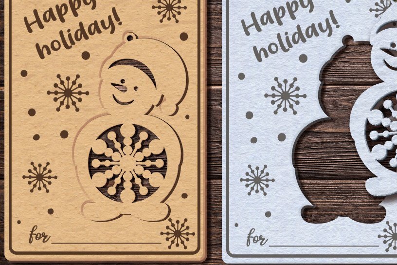 Σετ των 2 Intra απο ξύλο plywood 3mm-4mm πάχος Χριστουγεννιάτικη κάρτα με Snowman-2/ Δίασταση 14x14 cm INTRAFABR-36414677