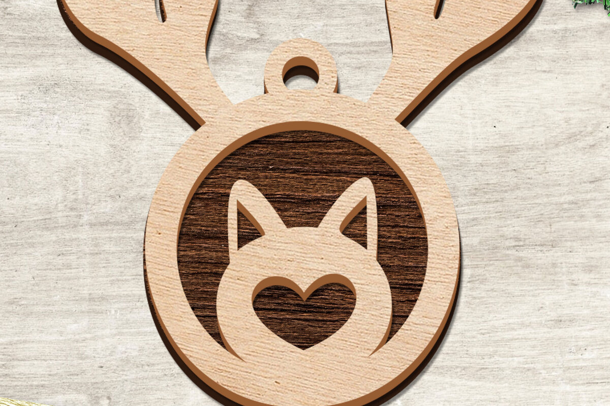 Σετ των 2 Intra απο ξύλο plywood 3mm-4mm πάχος Χριστουγεννιάτικο μπιχλιμπίδι γάτας Δίασταση 15x15 cm INTRAFABR-76986881