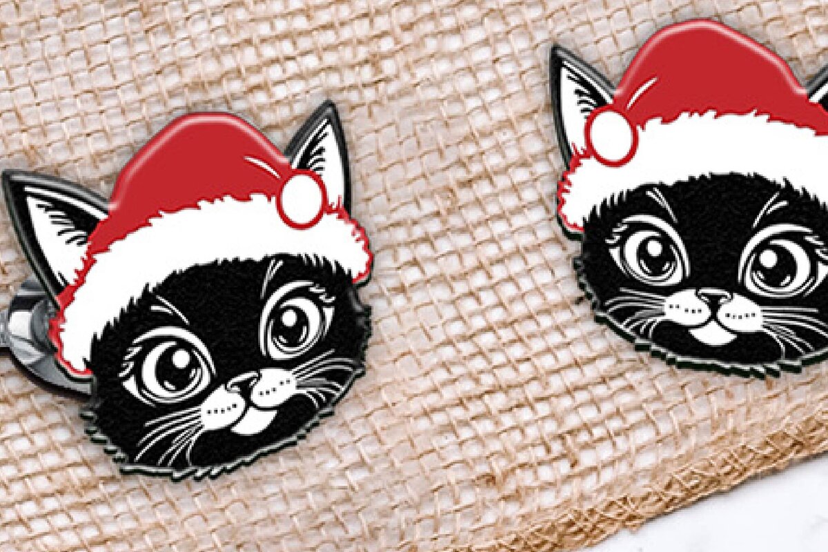 Σετ των 3 Intra απο ξύλο plywood 3mm-4mm πάχος Χριστουγεννιάτικη γάτα. Χριστουγεννιάτικα σκουλαρίκια λέιζερ Δίασταση 4x4 cm INTRAFABR-106945122