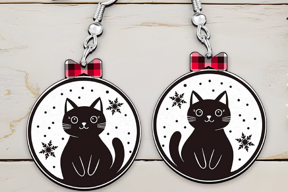 Σετ των 3 Intra απο ξύλο plywood 3mm-4mm πάχος Χριστουγεννιάτικα σκουλαρίκια με λέιζερ γάτας. Δίασταση 4x4 cm INTRAFABR-110078059