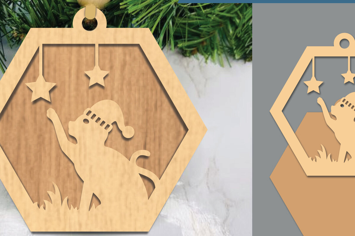 Σετ των 3 Intra απο ξύλο plywood 3mm-4mm πάχος Χριστουγεννιάτικο στολίδι κοπής με λέιζερ γάτας Δίασταση 8x8 cm INTRAFABR-105773981