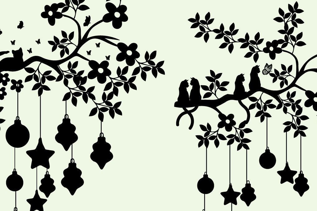 Σετ των 3 Intra απο ξύλο plywood 3mm-4mm πάχος Χριστουγεννιάτικο διακοσμητικό δέντρο με φύλλα γάτας Δίασταση 15x15 cm INTRAFABR-80518174