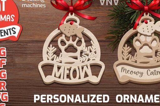 Σετ των 3 Intra απο ξύλο plywood 3mm-4mm πάχος Χριστουγεννιάτικο στολίδι για γάτα , Μονόγραμμα ποδιών Δίασταση 8x8 cm INTRAFABR-75478874