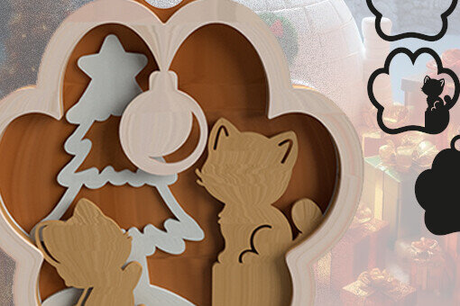 Σετ των 3 Intra απο ξύλο plywood 3mm-4mm πάχος Χριστουγεννιάτικο Στολίδι CATS 5 στρώσεων Δίασταση 2x2 cm INTRAFABR-82202564