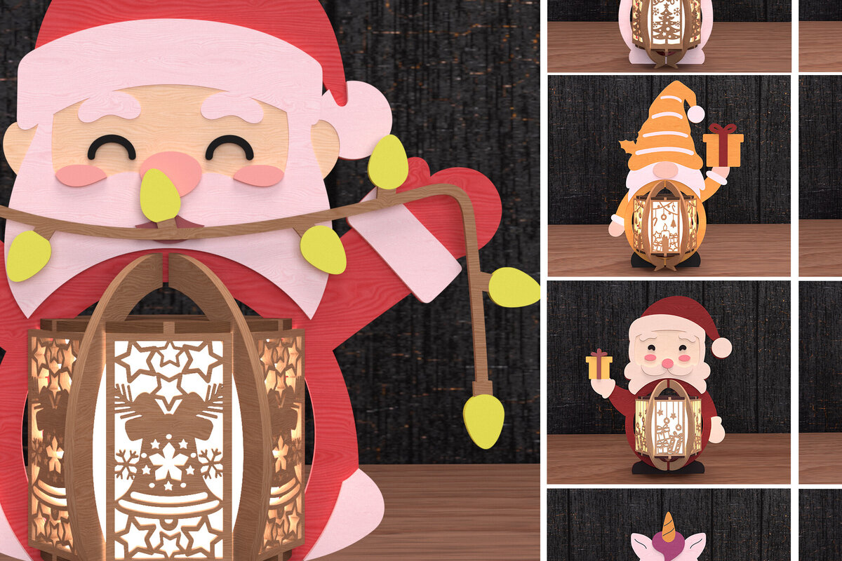 Σετ των 2 Intra απο ξύλο plywood 3mm-4mm πάχος φαναριού χριστουγεννιάτικων χαρακτήρων Δίασταση 30x20 cm INTRAFABR-108066628