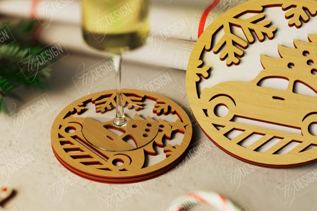 Σετ των 2 Intra απο ξύλο plywood 3mm-4mm πάχος Χριστουγεννιάτικο σουβέρ| Κύπελλο σουβέρ |Διακοπές Δίασταση 15x15 cm INTRAFABR-107886357