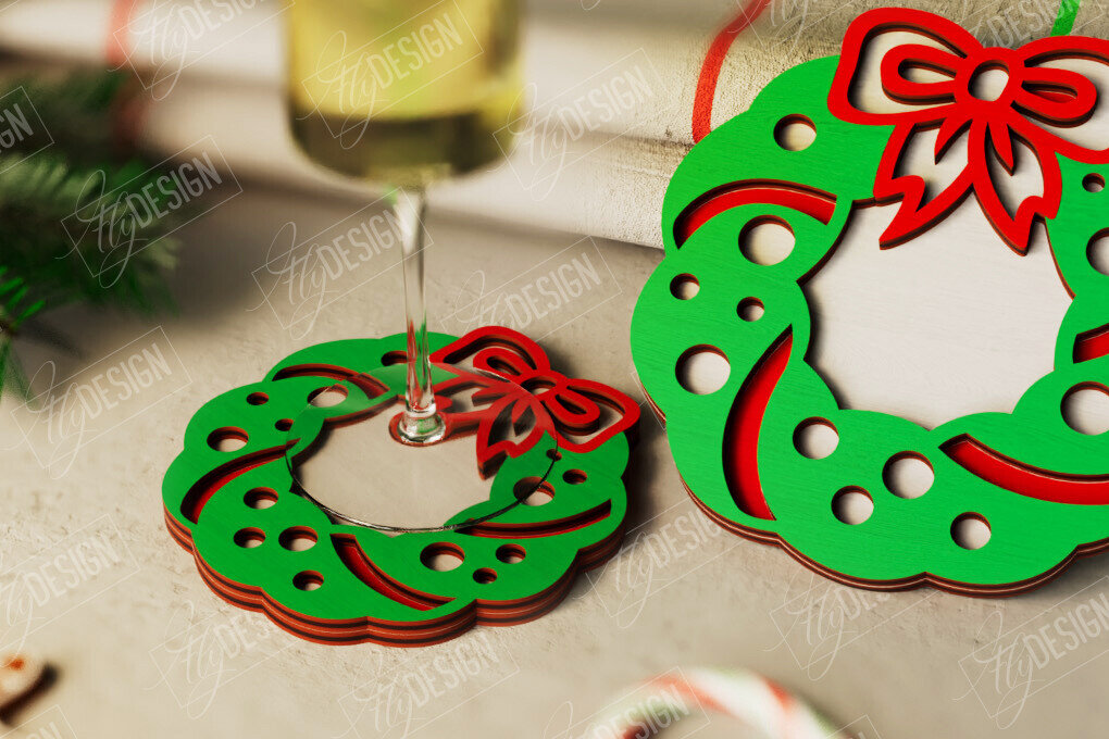 Σετ των 2 Intra απο ξύλο plywood 3mm-4mm πάχος Χριστουγεννιάτικο σουβέρ| Κύπελλο σουβέρ |Διακοπές Δίασταση 15x15 cm INTRAFABR-107886371