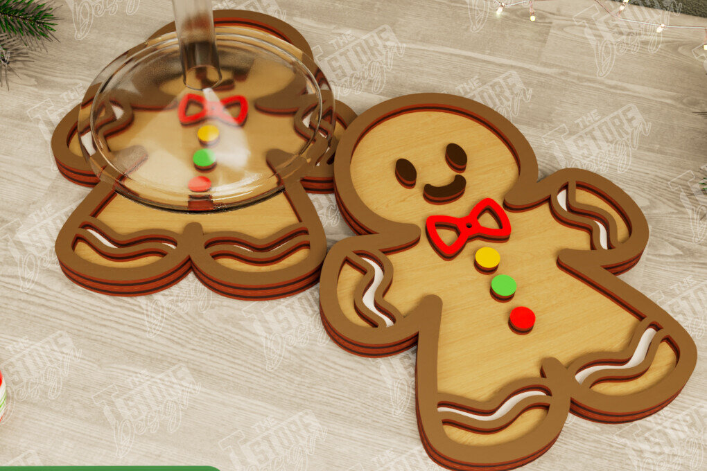 Σετ των 2 Intra απο ξύλο plywood 3mm-4mm πάχος Χριστουγεννιάτικο σουβέρ | Διακοπές |Gingerbread Δίασταση 15x15 cm INTRAFABR-107016806