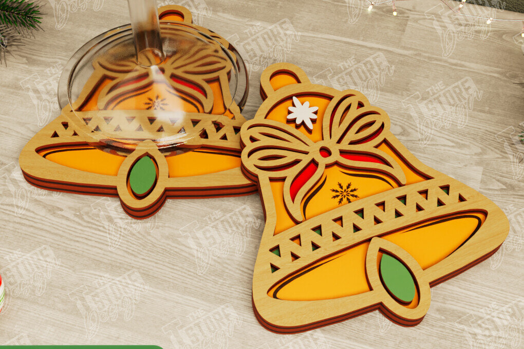 Σετ των 2 Intra απο ξύλο plywood 3mm-4mm πάχος Χριστουγεννιάτικο σουβέρ| Holiday |Jingle Bells Δίασταση 15x15 cm INTRAFABR-107016953