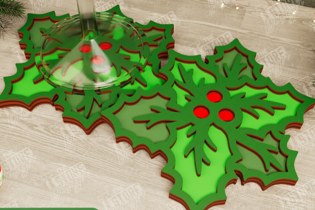 Σετ των 2 Intra απο ξύλο plywood 3mm-4mm πάχος Χριστουγεννιάτικο σουβέρ | Διακοπές | Γκι Δίασταση 15x15 cm INTRAFABR-107016838