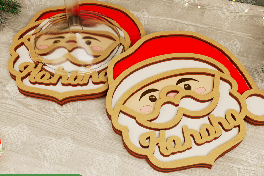 Σετ των 2 Intra απο ξύλο plywood 3mm-4mm πάχος Χριστουγεννιάτικο σουβέρ | Διακοπές | Άγιος Βασίλης Δίασταση 15x15 cm INTRAFABR-107016814