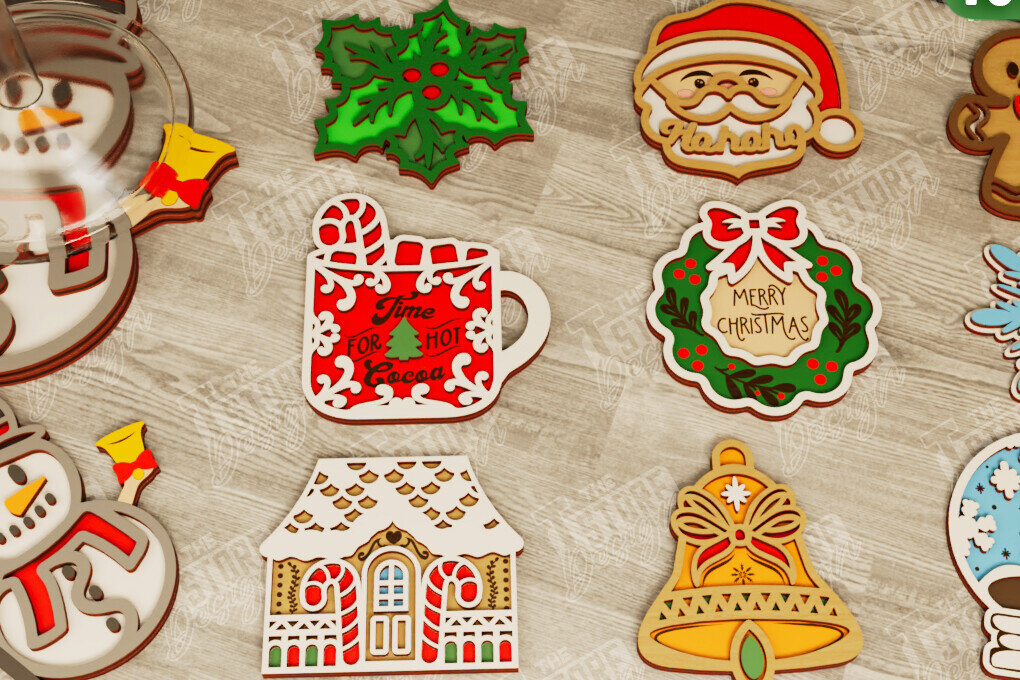 Σετ των 2 Intra απο ξύλο plywood 3mm-4mm πάχος Χριστουγεννιάτικα Σουβέρ | Γιορτινό Τραπέζι Δίασταση 15x15 cm INTRAFABR-107017203