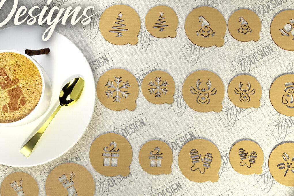 Σετ των 2 Intra απο ξύλο plywood 3mm-4mm πάχος με στένσιλ για χριστουγεννιάτικο καφέ | CNC Δίασταση 15x15 cm INTRAFABR-107634096