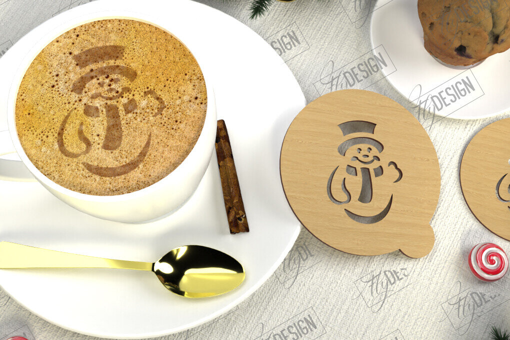 Σετ των 2 Intra απο ξύλο plywood 3mm-4mm πάχος Στένσιλ χριστουγεννιάτικου καφέ | Λάτρης του καφέ Δίασταση 15x15 cm INTRAFABR-107633662