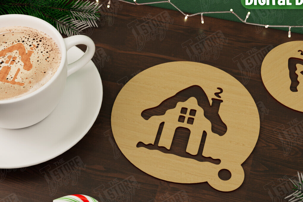 Σετ των 2 Intra απο ξύλο plywood 3mm-4mm πάχος Στένσιλ χριστουγεννιάτικου καφέ | Διακοπές |CNC Δίασταση 15x15 cm INTRAFABR-107555557