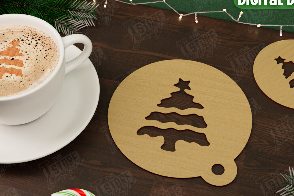 Σετ των 2 Intra απο ξύλο plywood 3mm-4mm πάχος Στένσιλ χριστουγεννιάτικου καφέ | Διακοπές |CNC Δίασταση 15x15 cm INTRAFABR-107555465