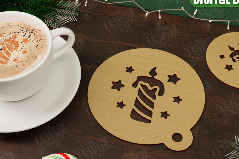 Σετ των 2 Intra απο ξύλο plywood 3mm-4mm πάχος Στένσιλ χριστουγεννιάτικου καφέ | Διακοπές |CNC Δίασταση 15x15 cm INTRAFABR-107555492